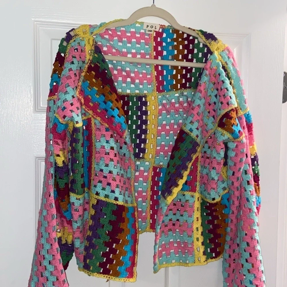 POL NWOT one size Granny Square Cardigan - Picture 4 of 6